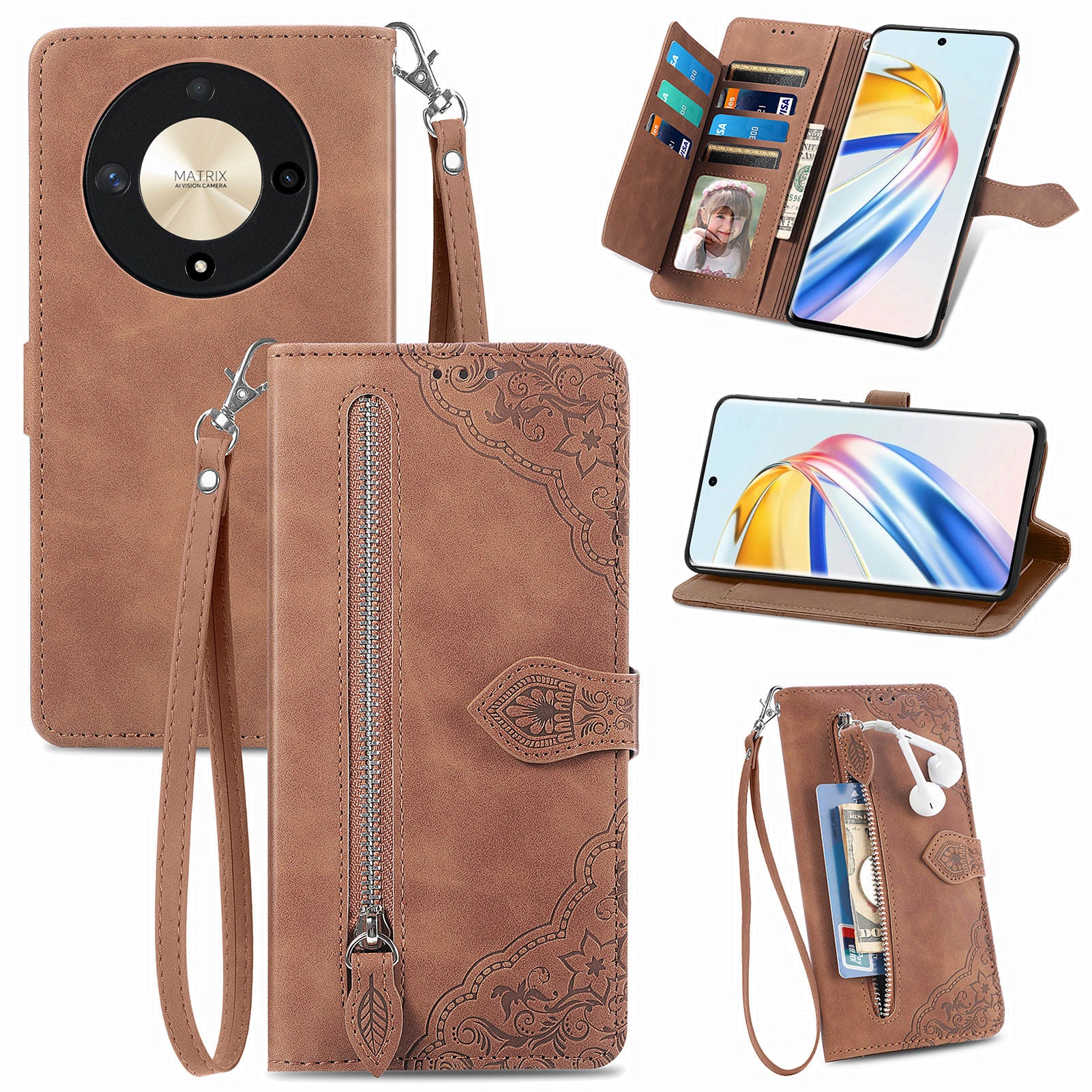 For Honor X9b 5G / Magic6 Lite 5G Case Flower Imprinted PU Leather Phone Wallet Cover For Honor X9b 5G / Magic6 Lite 5G Case Flower Imprinted PU Leather Phone Wallet Cover